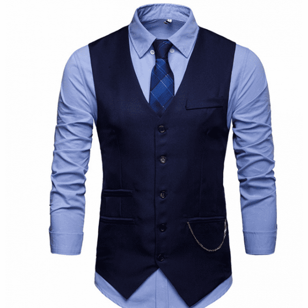 VOBOOM Mens V-Neck Suit Vest Casual Slim Fit Dress 6 Button Vest Waistcoat 